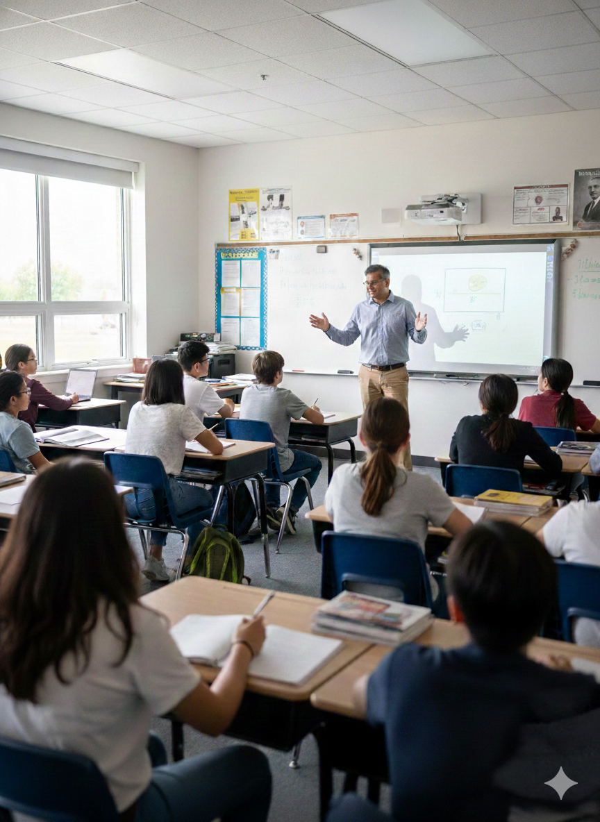 Neil teaching high school students